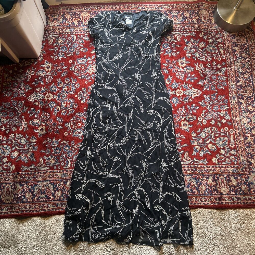 Vintage Benjamin A. Black Floral Lined Maxi Dress Size 6